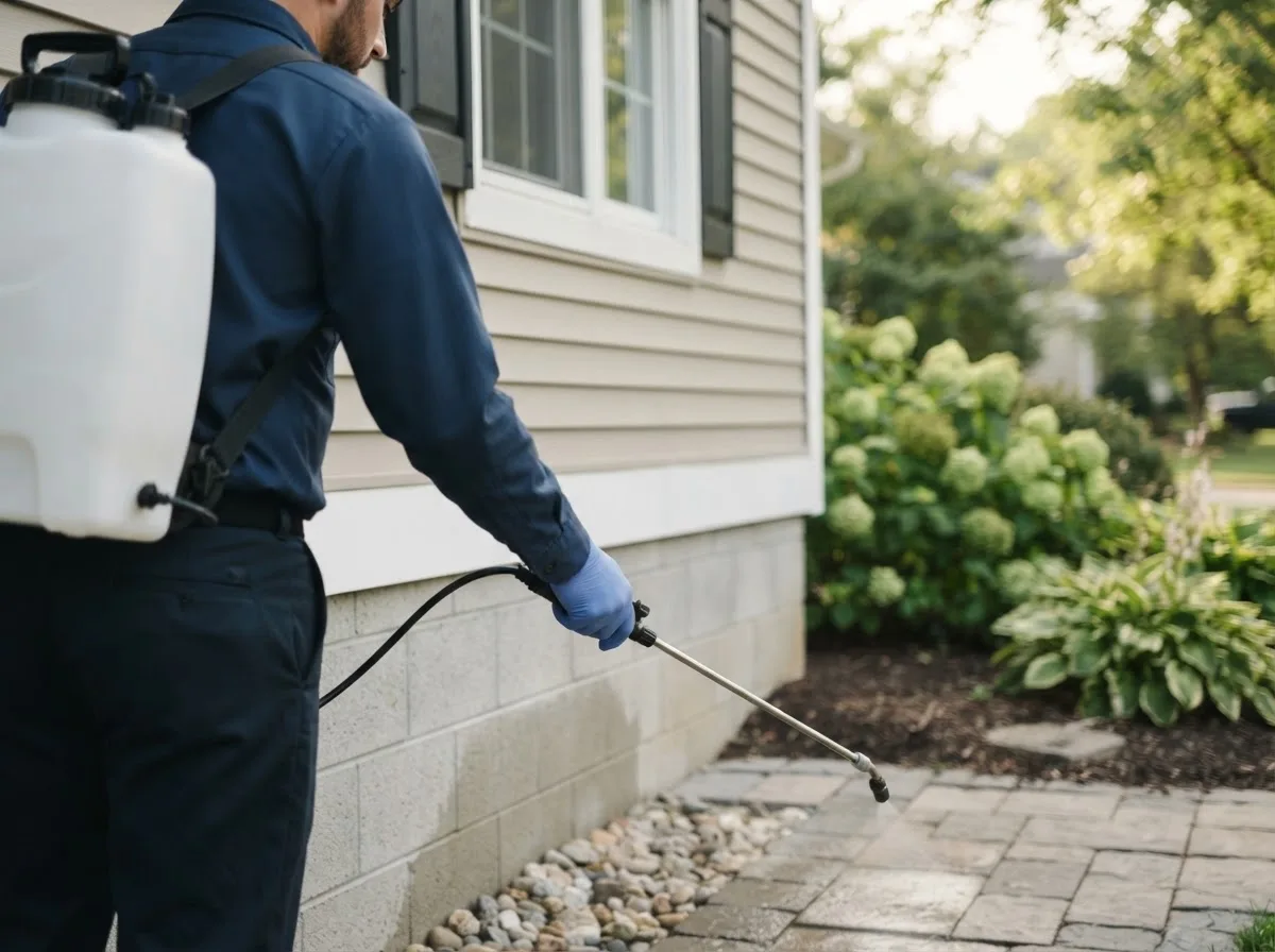 Pest control technician inspecting a home in West Farmington, ME